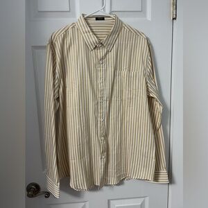 Men's Beige Striped Button-Down Shirt